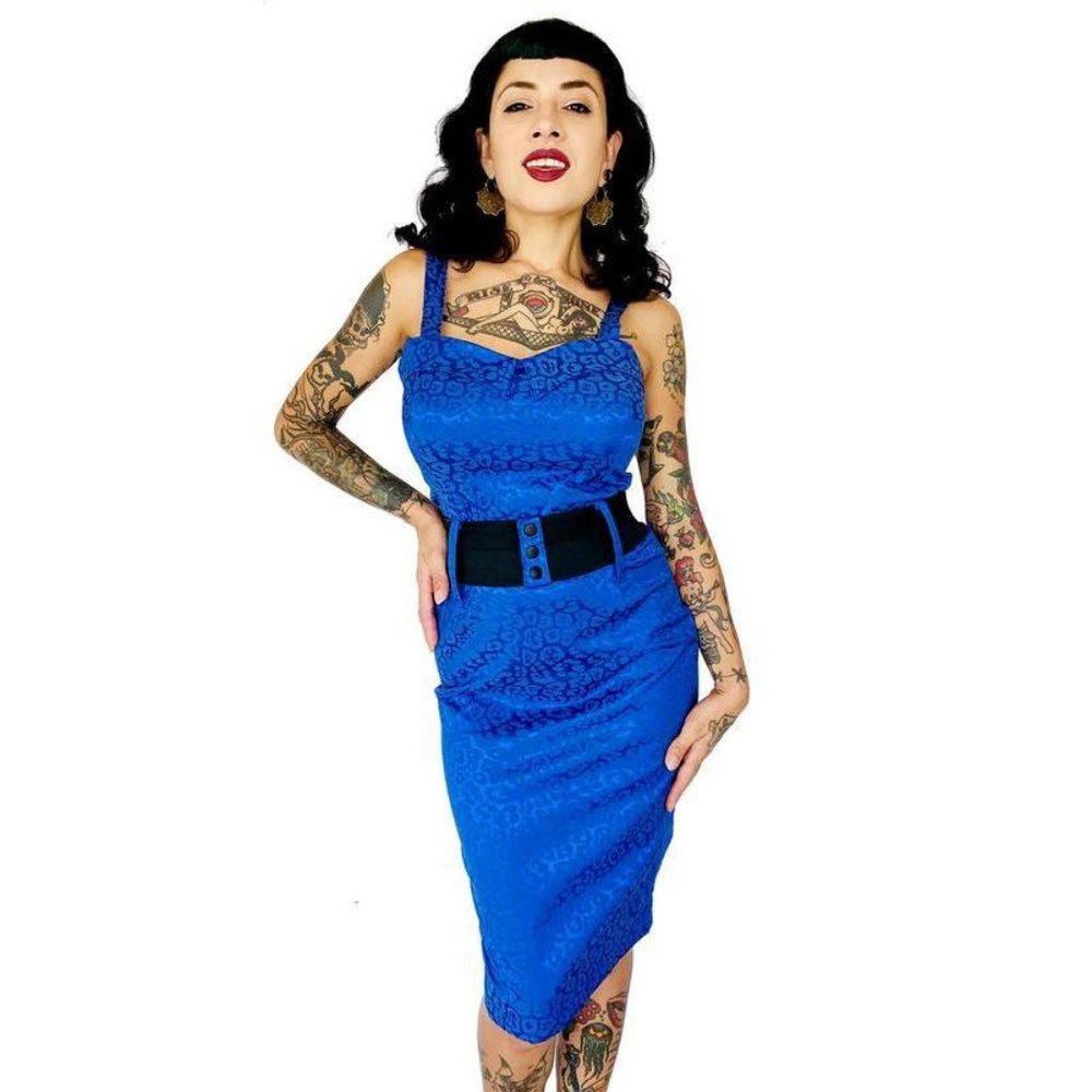 Switchblade Stiletto Darling Wiggle in Blue Leopard